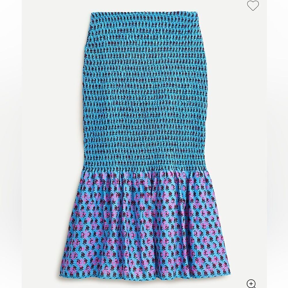 NWT J. CREW Smocked Mermaid Midi Skirt in Floral Block Sz 8
